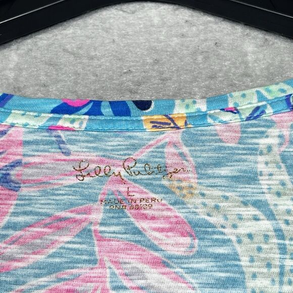 Lilly Pulitzer Etta V Neck T Shirt Top Sz L Multicolored You Have Been Spotted - Picture 9 of 12